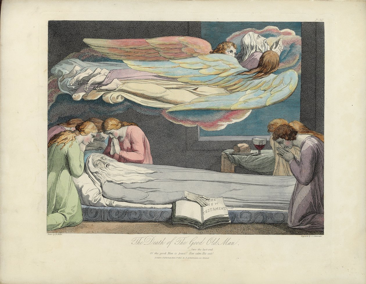 De Dood van de Goede Oude Man, illustratie uit "Het Graf" door Robert Blair, gegraveerd door Louis Schiavonetti door William Blake