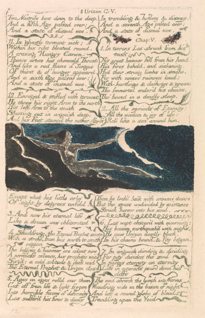 Het Eerste Boek van Urizen, Plaat 11, "Twee neusgaten gebogen naar de diepte . . . ." (Bentley 13) door William Blake