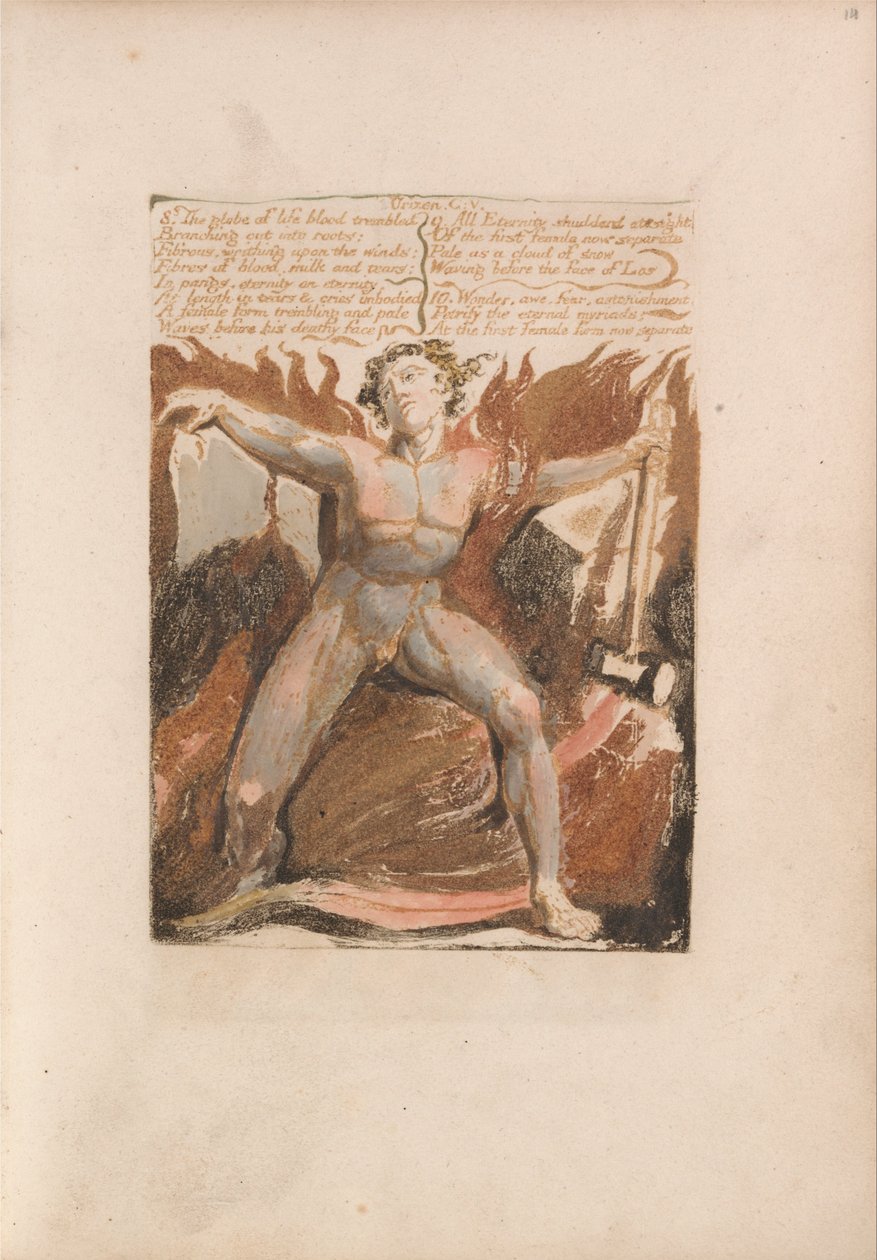The First Book of Urizen, Plaat 17, 8. The Globe of Life Blood Trembled.... (Bentley 18) door William Blake
