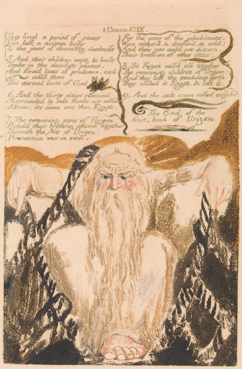 Het Eerste Boek van Urizen, Plaat 25, "Ze leefden een periode van jaren..." (Bentley 28) door William Blake