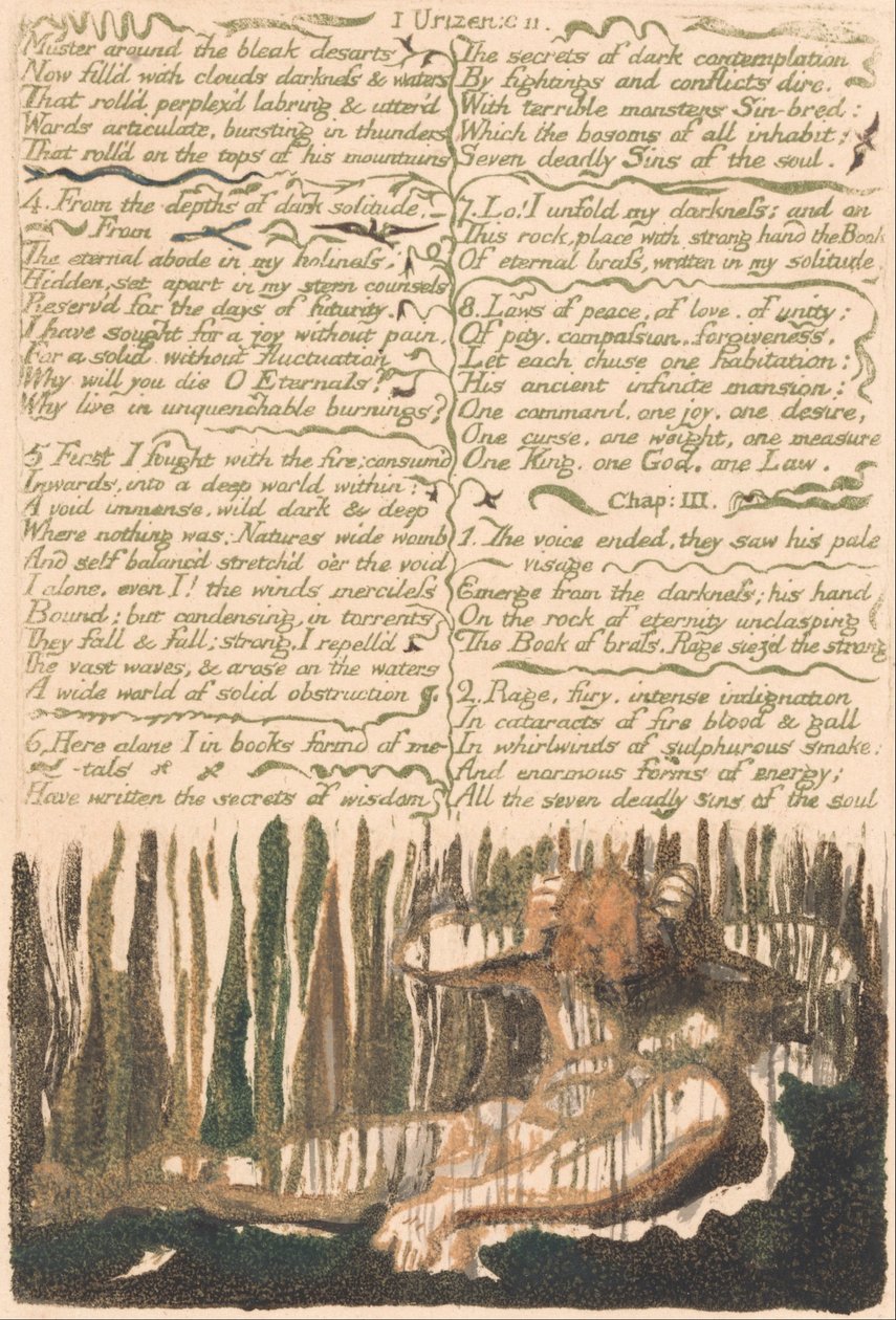 Het Eerste Boek van Urizen, Plaat 4, Verzamelen rond de Bleke Woestijnen... (Bentley 4) door William Blake