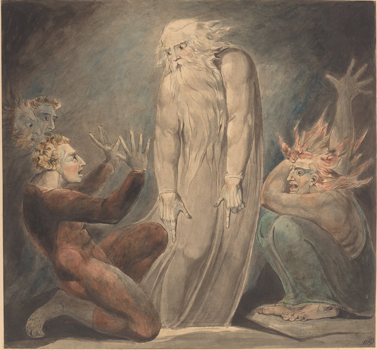 De Geest van Samuel Verschijnt aan Saul door William Blake