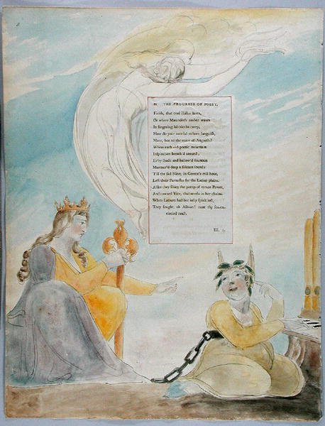 De voortgang van de poëzie, ontwerp 48 uit De gedichten van Thomas Gray door William Blake