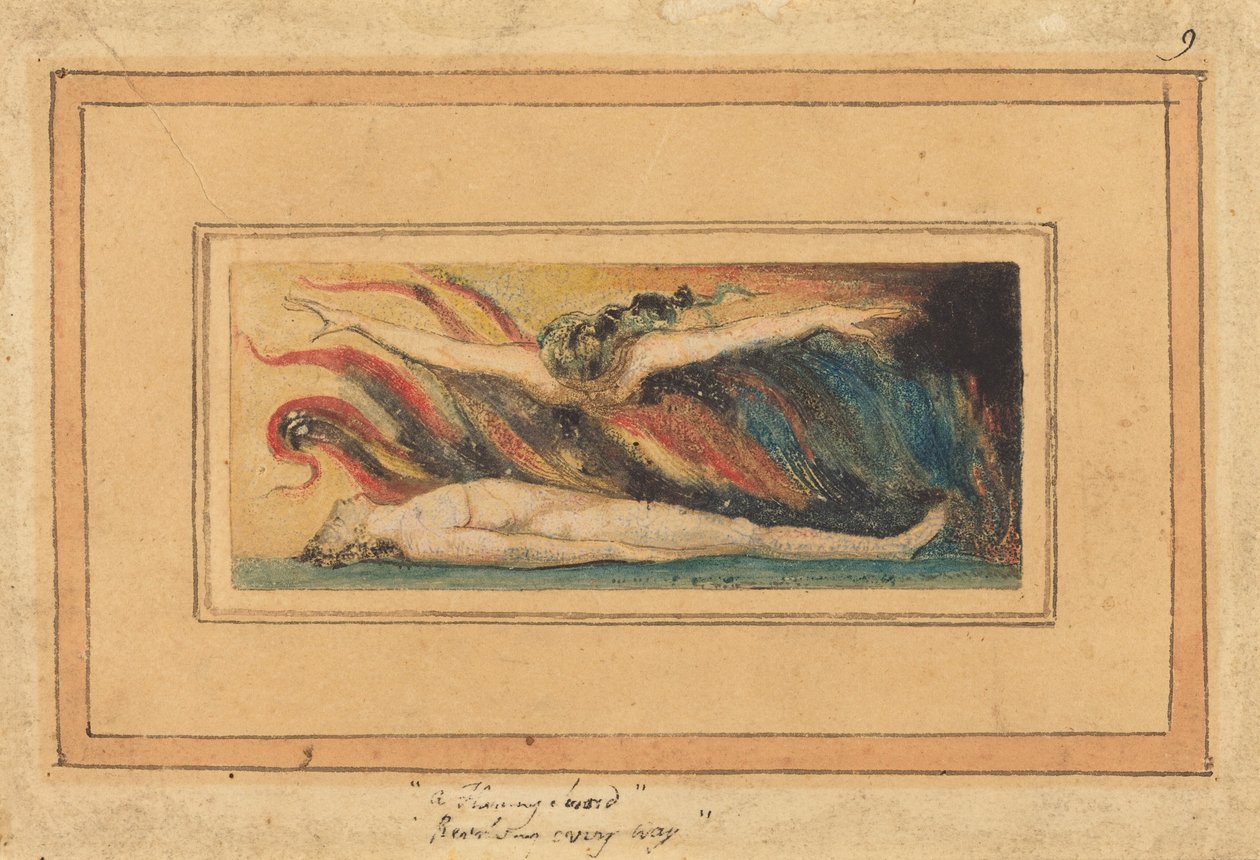 De ziel die boven het lichaam zweeft [uit Het huwelijk van Hemel en Hel, plaat 14] door William Blake
