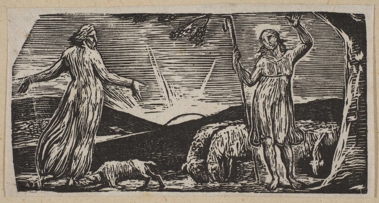 Thenot berispt Colinet, uit Thorntons Pastorals of Virgil, 1821 door William Blake