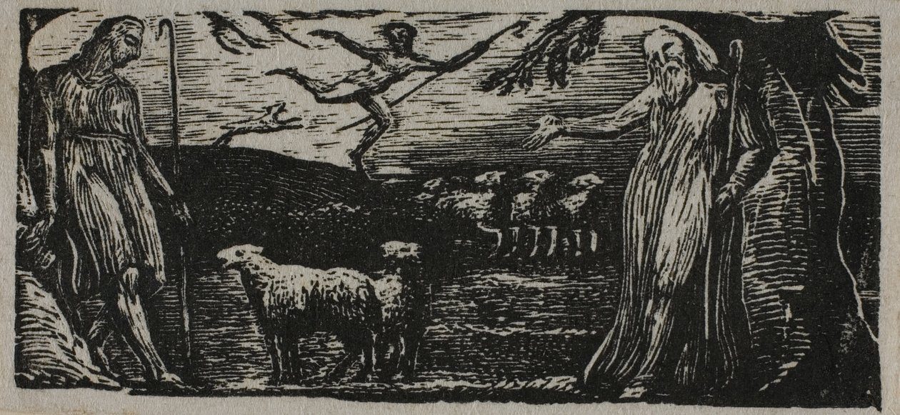Thenot berispt Colinet, Lightfoot op de achtergrond, uit De Pastoralen van Vergilius door William Blake