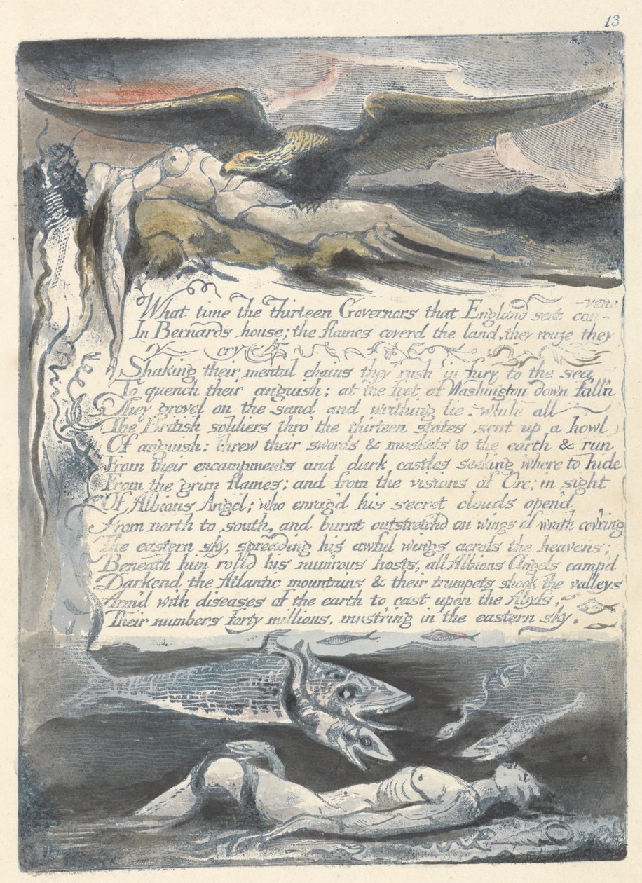 Wat tijd de dertien gouverneurs..., plaat 15 uit Amerika: Een profetie door William Blake