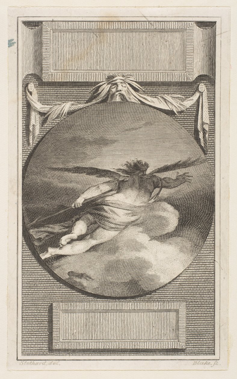 Gevleugeld figuur vliegend door wolken, ca. 1780-87 door William Blake