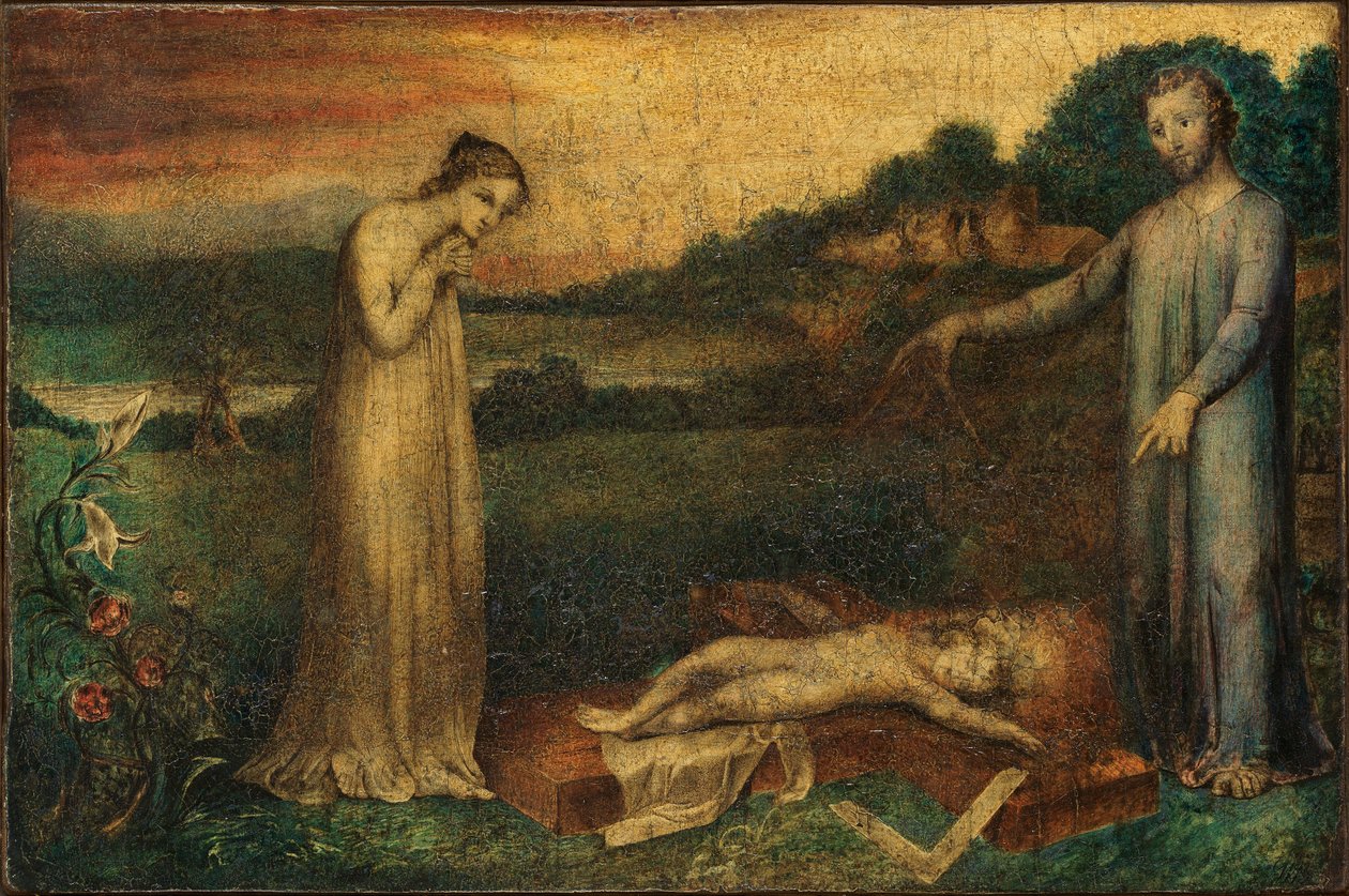Het slapende Christuskind op een kruis (circa 1799-1800) door William Blake