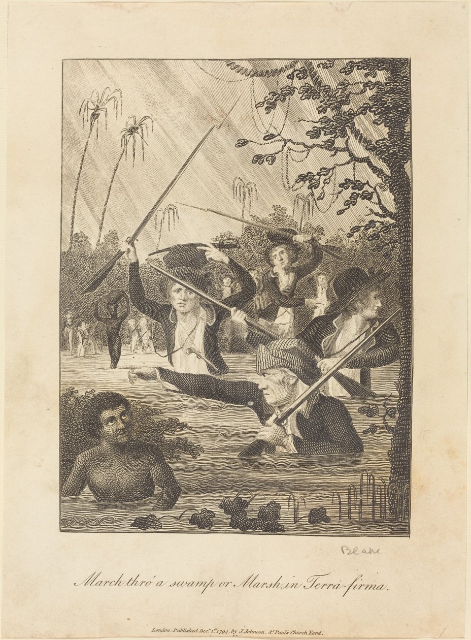 Mars door een moeras in Terra-firma door William Blake after John Gabriel Stedman