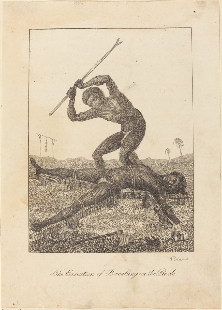 De executie door radbraken door William Blake after John Gabriel Stedman