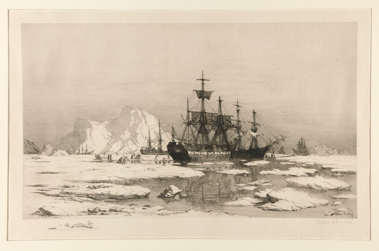 Zeehondenjagers in het Noordpoolgebied, naar het schilderij: Onder de IJsvelden, 1875 door William Bradford