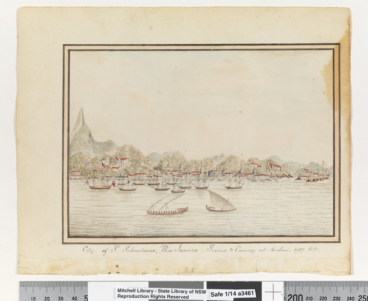 Stad van St. Sebastians, Rio Janeiro: Sirius & Konvooi voor Anker. 1787 door William Bradley