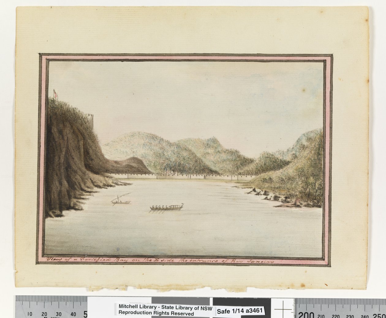 Uitzicht op een versterkte baai aan de oostkant van de ingang van Rio Janeiro door William Bradley