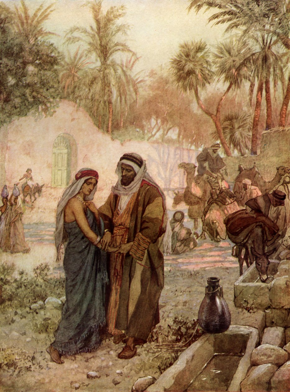 Eliezer en Rebekka bij de bron door William Brassey Hole