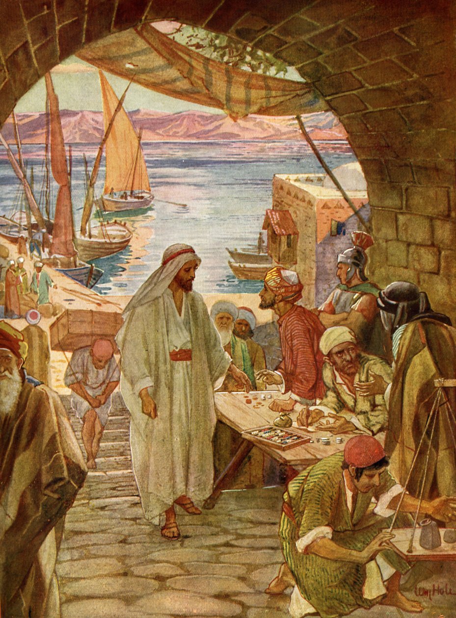 Mattheüs (Levi) wordt geroepen om discipel te worden - Bijbel door William Brassey Hole