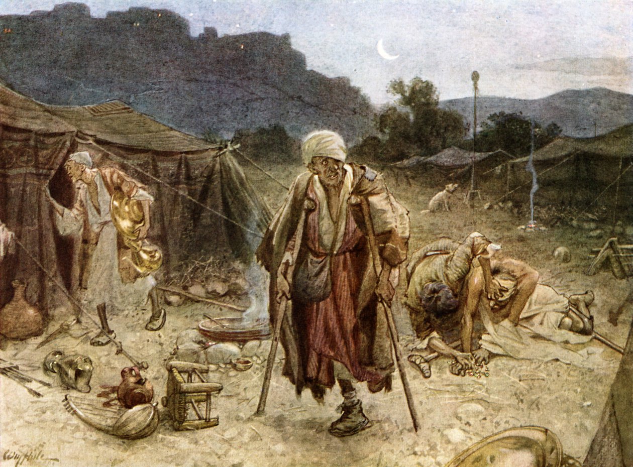 De vier melaatsen plunderen het kamp van de Syriërs door William Brassey Hole