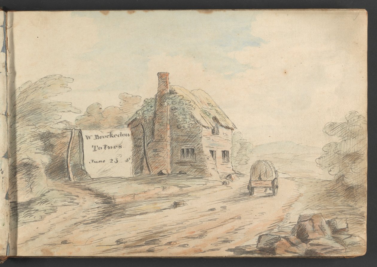 Landschap met gehucht en kar door William Brockedon