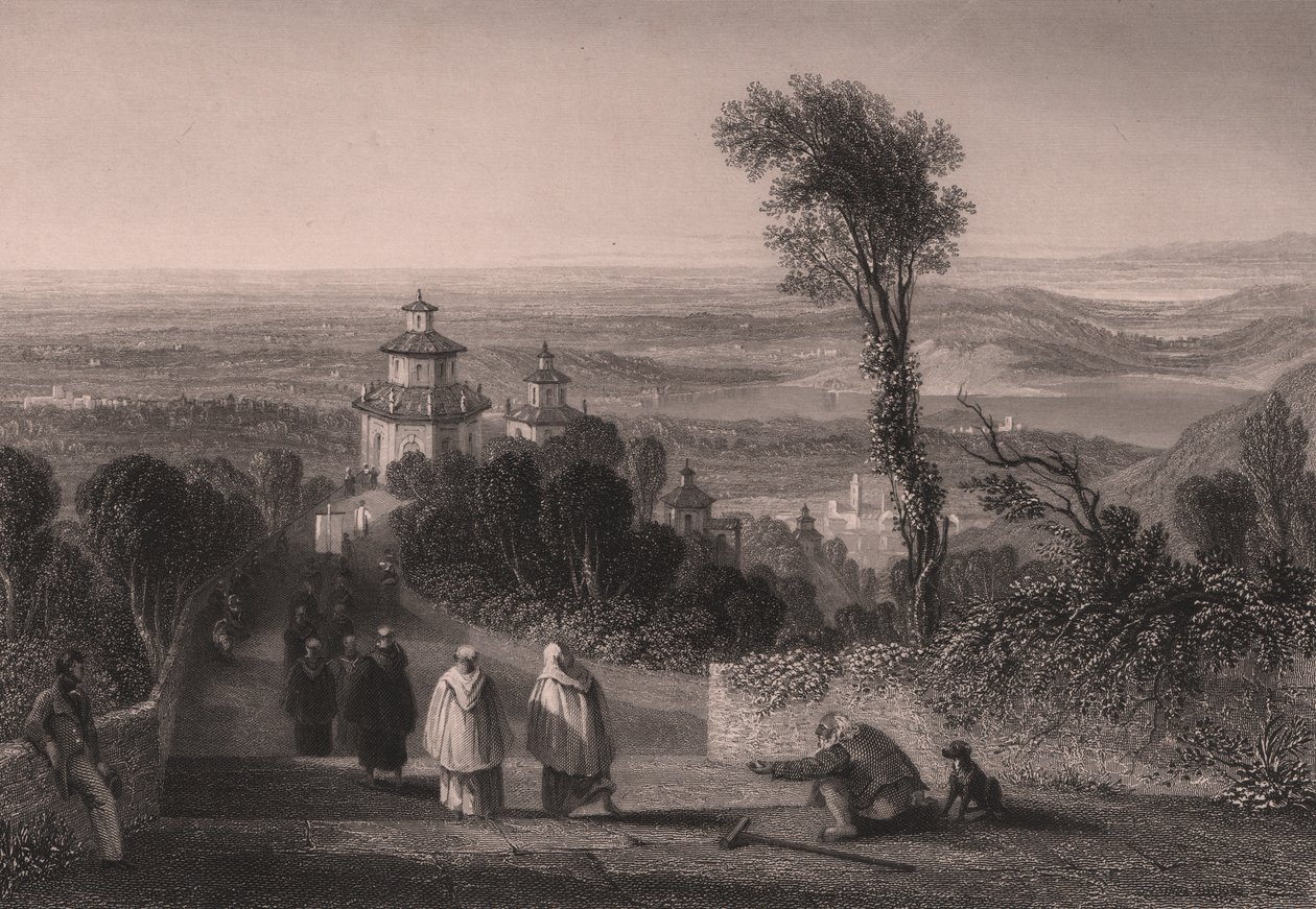 Uitzicht vanaf Sacro Monte in Varese, Lombardije, Italië, staalgravure door T Willmore naar tekening van William Brockedon, circa 23x18 cm door William Brockedon