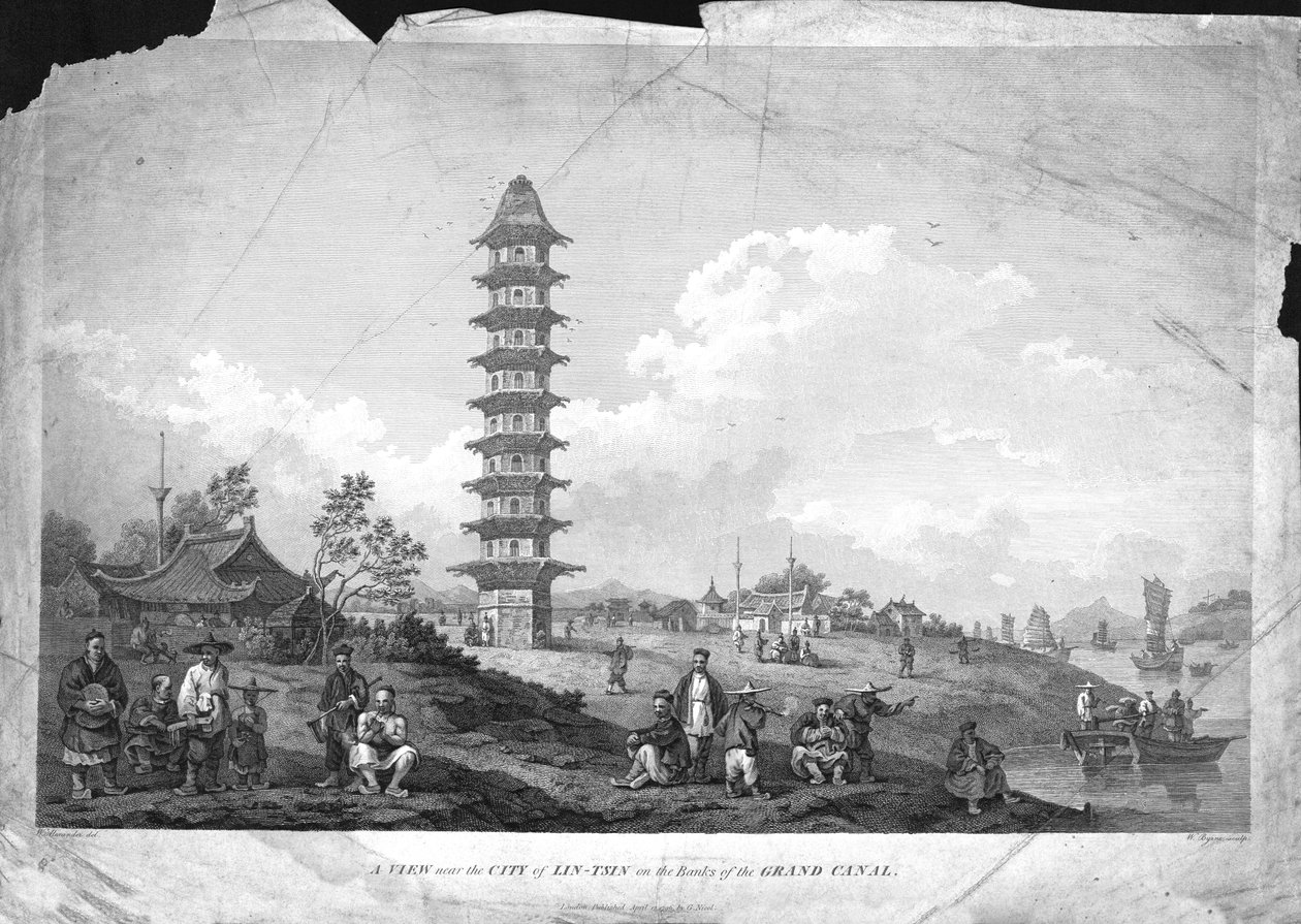 Een Uitzicht nabij de Stad Lin-Tsin aan de Oevers van het Grote Kanaal, 1796 door William Byrne