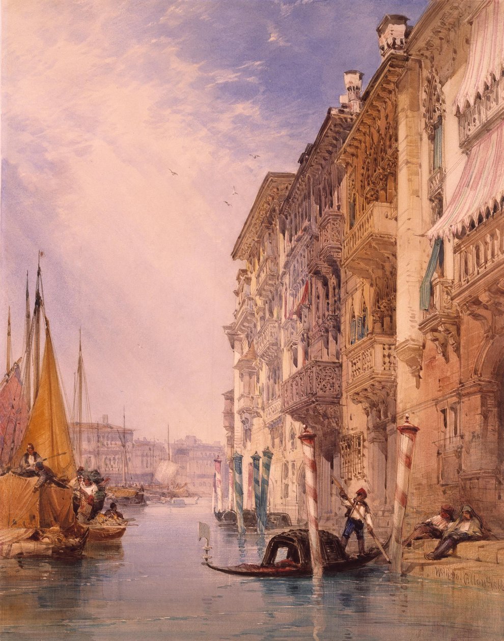 Een gondel op het Canal Grande, Venetië door William Callow