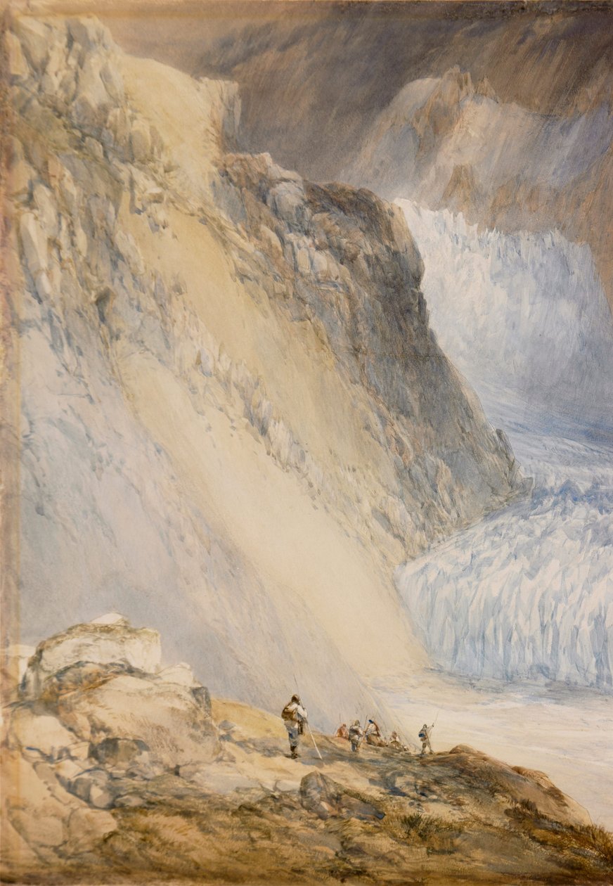 De Rhônegletsjer en de Galenstock, vanaf de weg over de Furkapas door William Callow