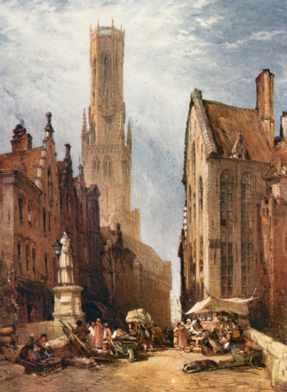 Het Belfort in Brugge door William Callow