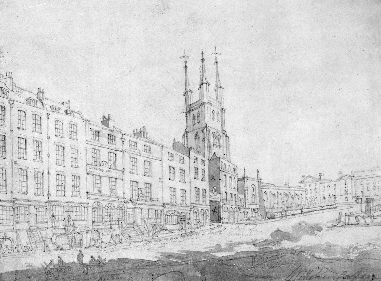 Uitzicht op Snow Hill ondergaat verbeteringen, 1803 (tekening) door William Capon