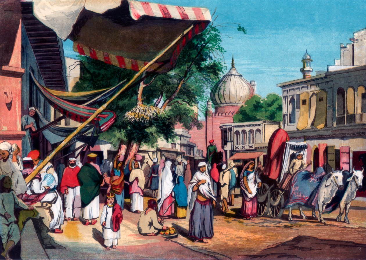 Een straat achter Jami Masjid, Delhi, India, 1857 door William Carpenter