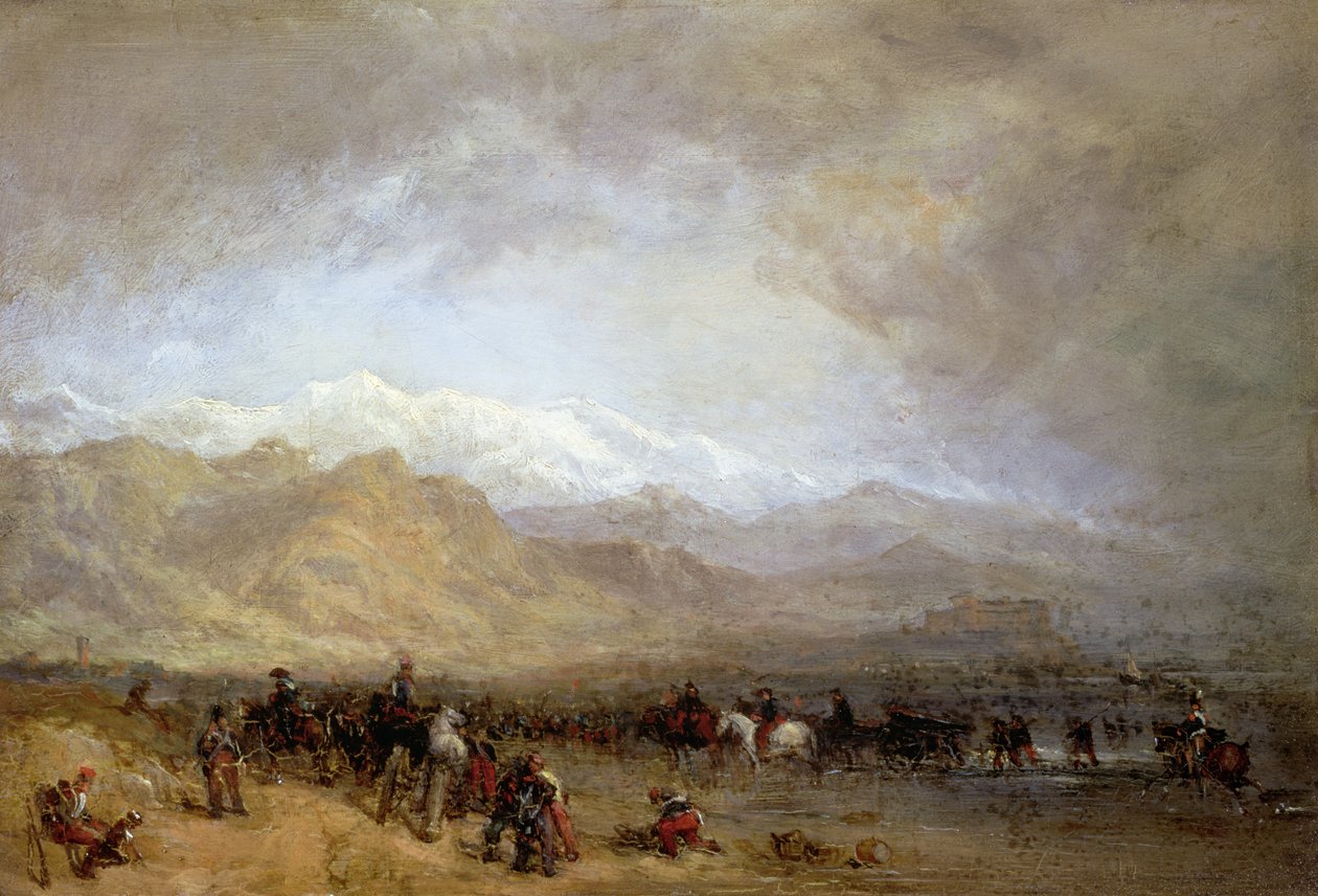 Franse troepen aan de Magra (olieverf op molenkarton) door William Clarkson Stanfield