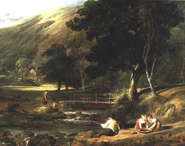 Borrowdale, Cumberland, met Kinderen die bij een Stroom Spelen door William Collins