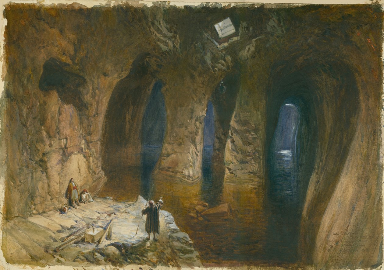 Bahr el Khabeer of de Grote Zee, uit de rots gehouwen waterreservoir onder de locatie van de Tempel van Salomo, 1870 door William Crimea Simpson