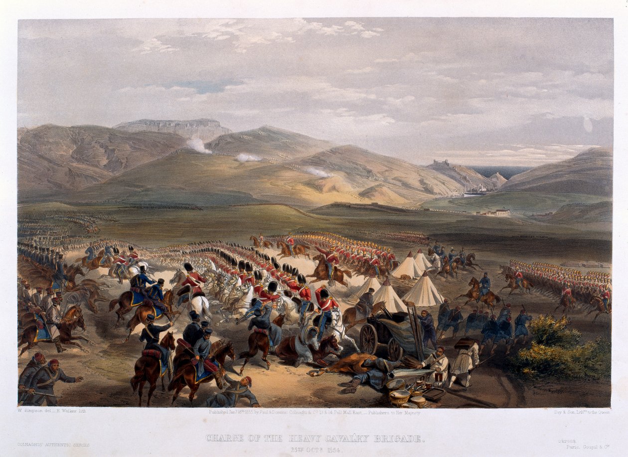 De aanval van de zware brigade bij de slag om Balaklava, 1854 door William Crimea Simpson
