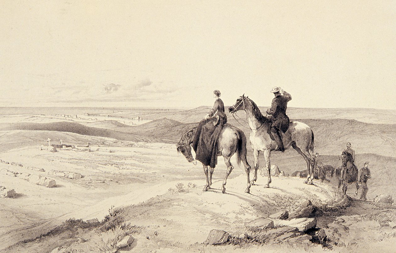 Florence Nightingale en Mr. Bracebridge op Cathcarts Hill met uitzicht op Sebastopol door William Crimea Simpson