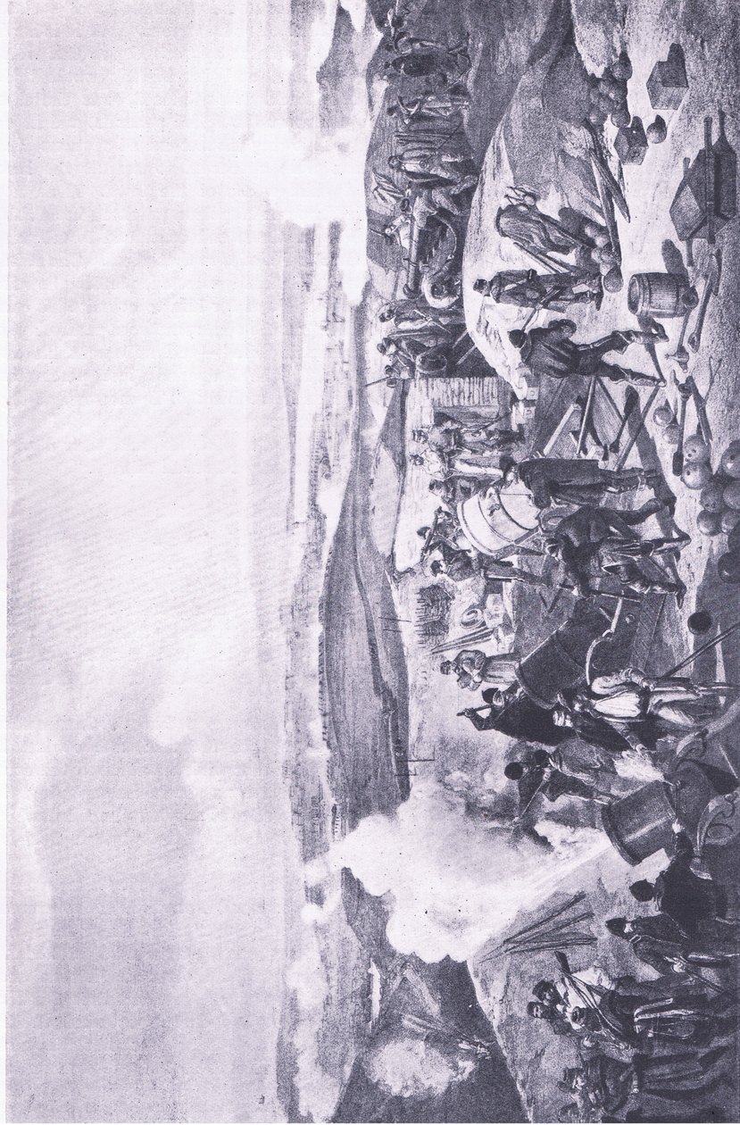Sevastopol: Een hete dag op de batterijen, illustratie uit Britse gevechten op land en zee, 1915 door William Crimea Simpson