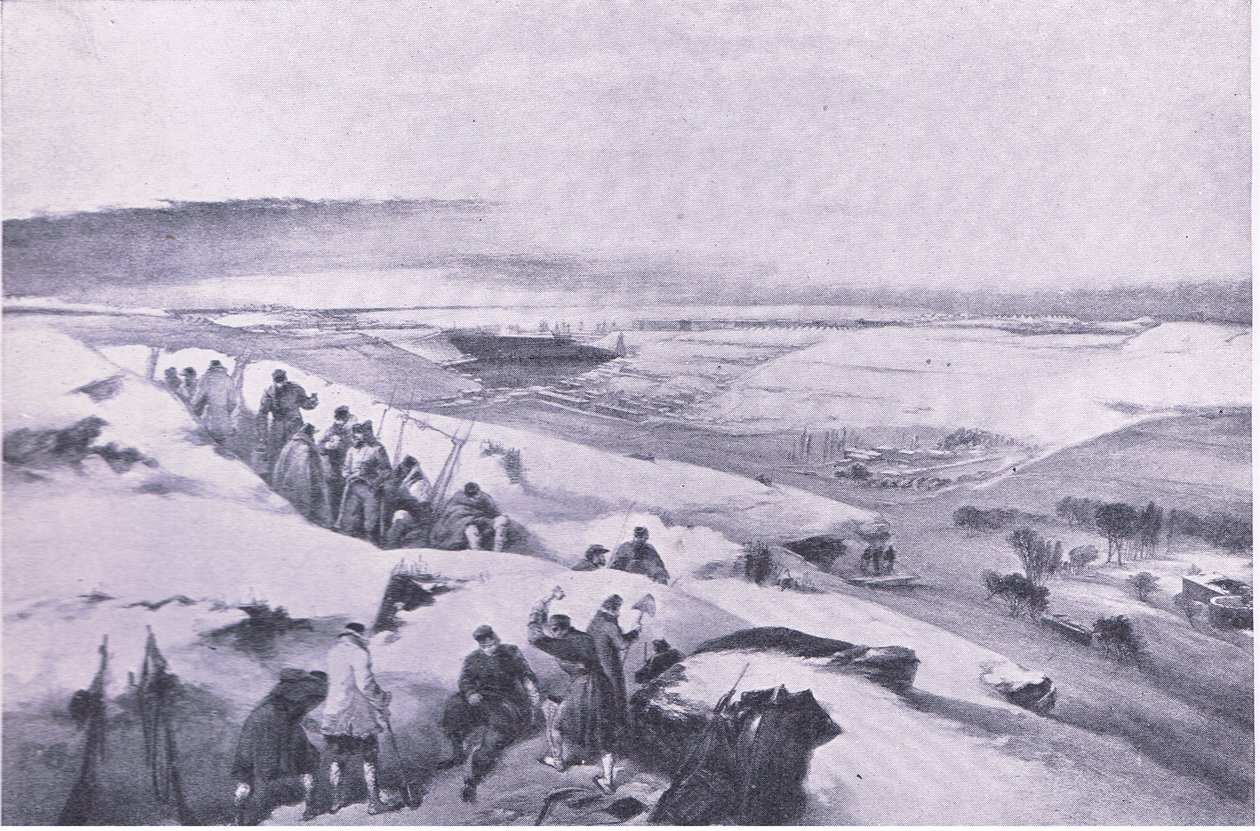 Sevastopol vanaf de batterij aan de uiterste rechterkant van de Franse aanval, illustratie uit Britse gevechten op land en zee, 1915 door William Crimea Simpson
