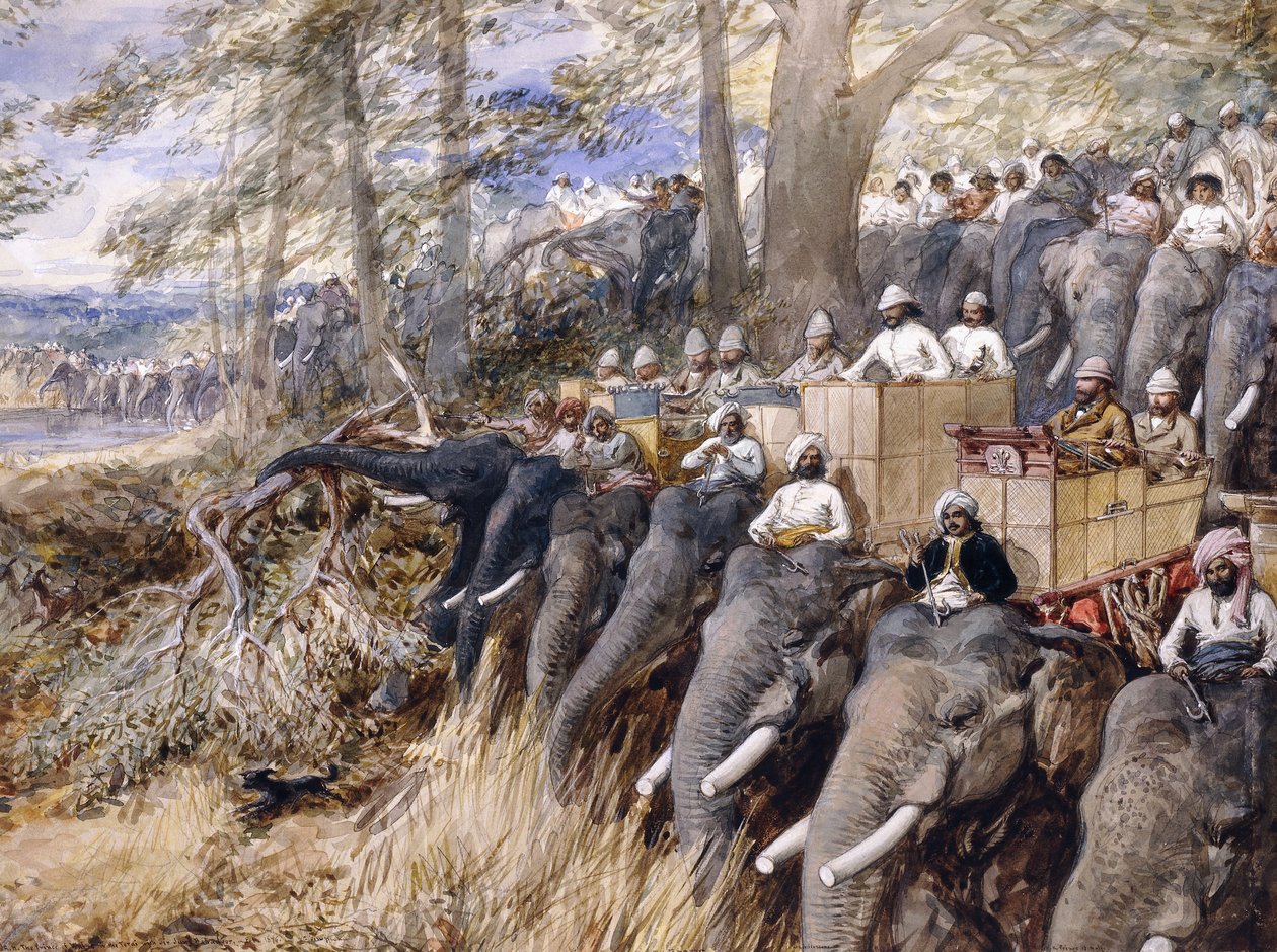 De Prins van Wales in de Terai die de Jungle Slaat met Sir Jung Bahadur Rana, 1876 door William Crimea Simpson