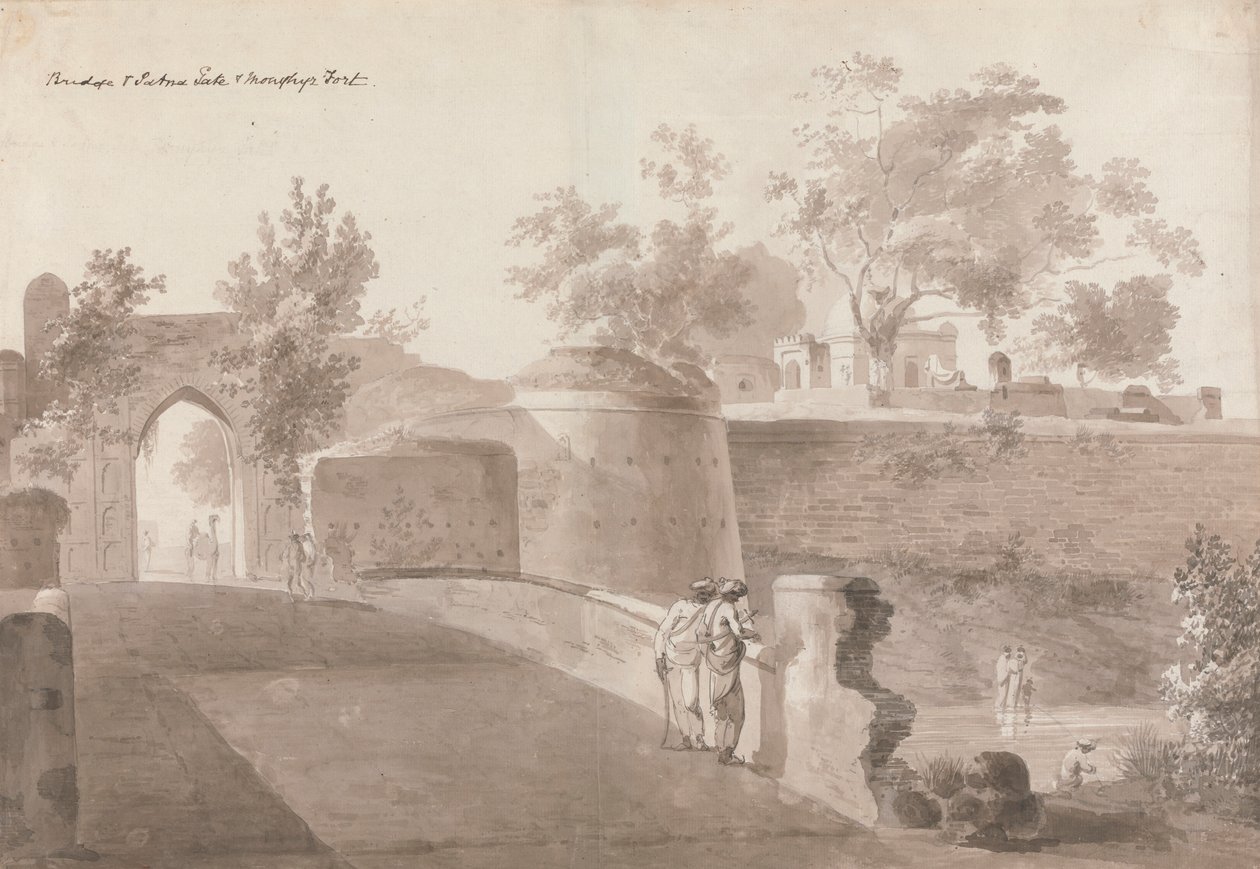 Brug en Patna-poort en Monghyr-fort door William Daniell