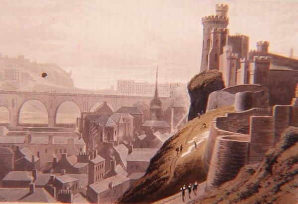 Edinburgh met een deel van de North Bridge en Castle, uit Daniell