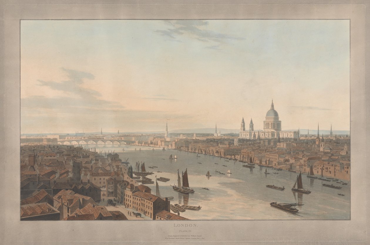 Plaat IV: Londen, St. Paul’s en Blackfriars Bridge gezien vanuit Southwark door William Daniell