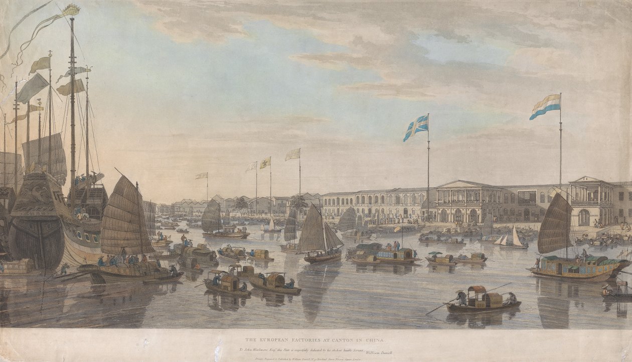 De Europese factorijen in Kanton, China door William Daniell