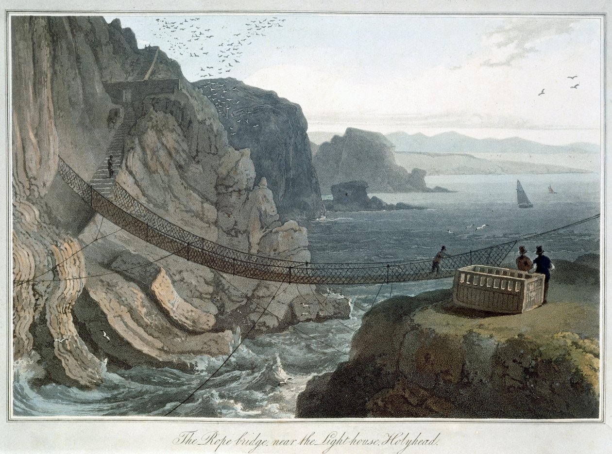 De touwbrug bij de vuurtoren, Holyhead, Anglesey, Wales door William Daniell