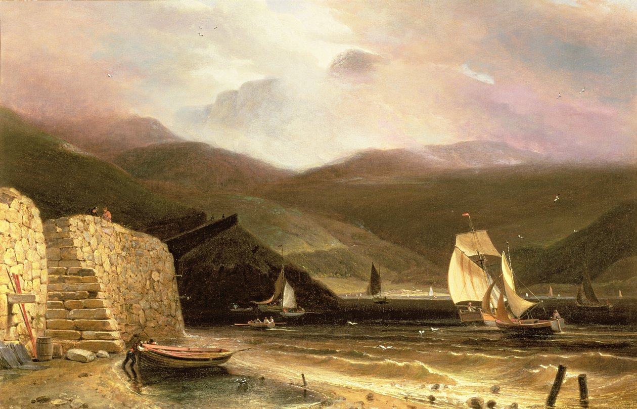 Uitzicht op Arran, Met Zeilschepen in een Storm, 1814 door William Daniell