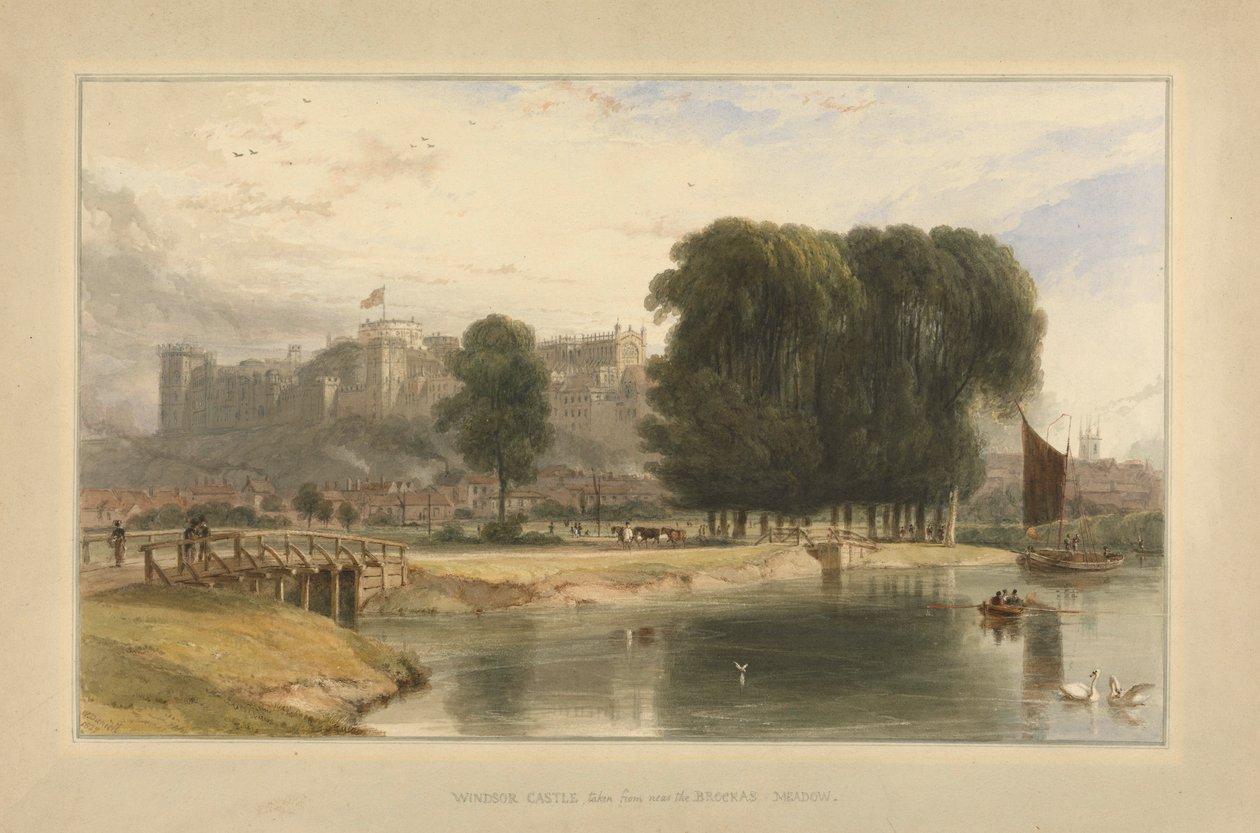 Windsor Castle, vanaf Brocas Meadows, 1827 door William Daniell
