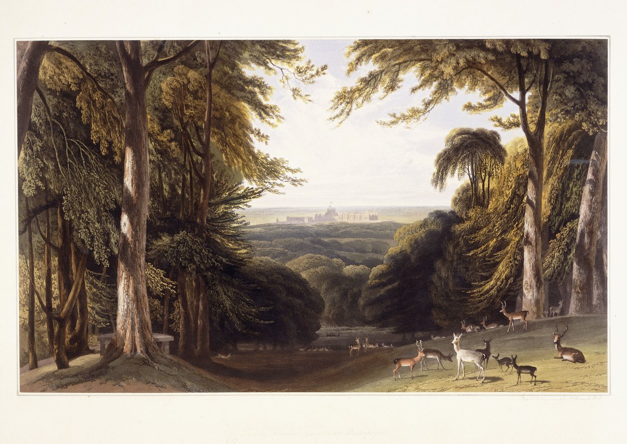 Windsor Kasteel vanuit het Hertenkamp, c.1827-1829 door William Daniell