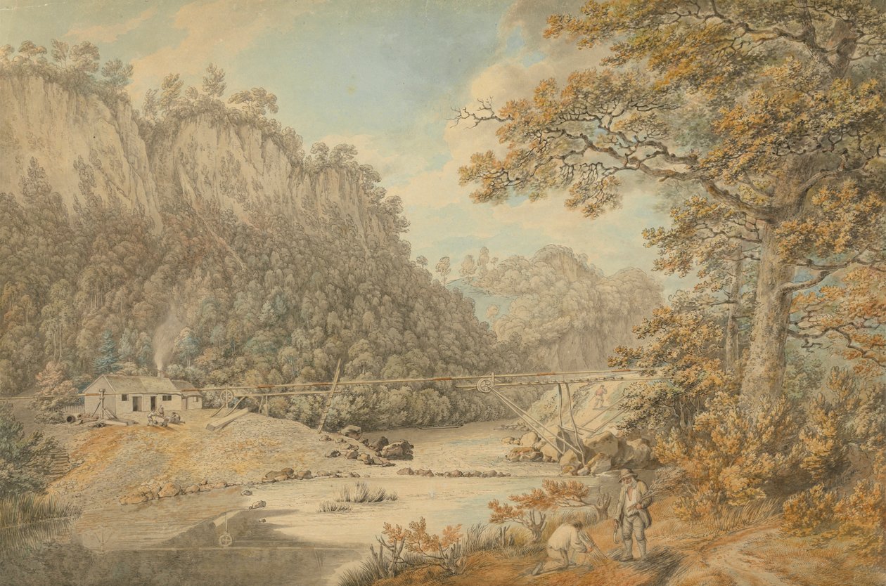 Een Scène in Derbyshire; Industriële Werken over een Rivier door William Day