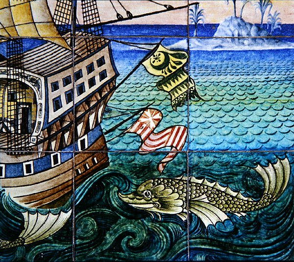 Tegels met een galjoen door William de Morgan