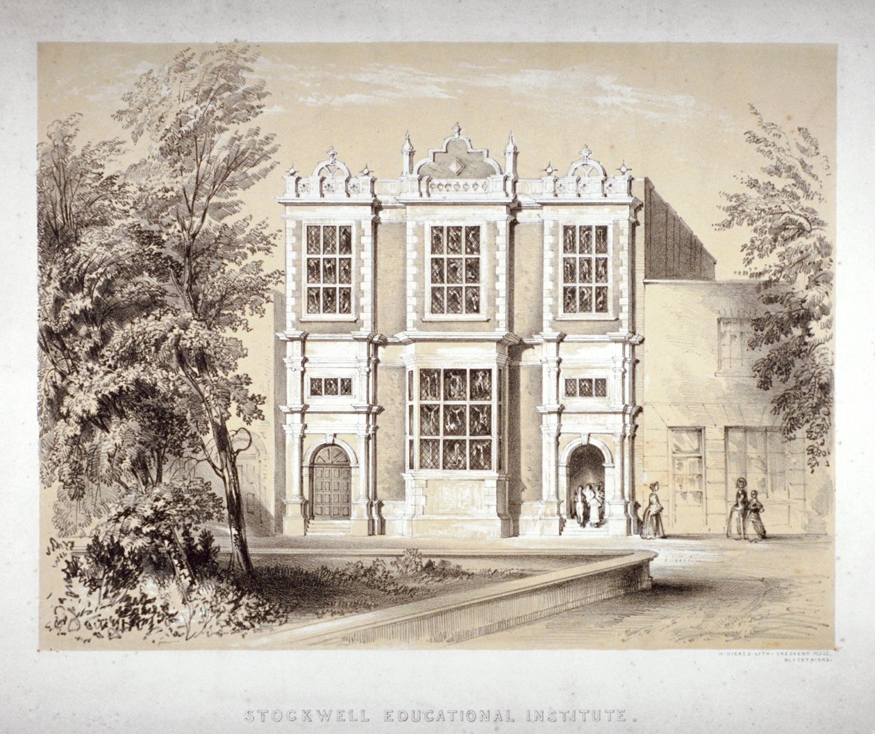 Stockwell Educational Institute, Stockwell, Lambeth, Londen, ca. 1860 door William Dickes
