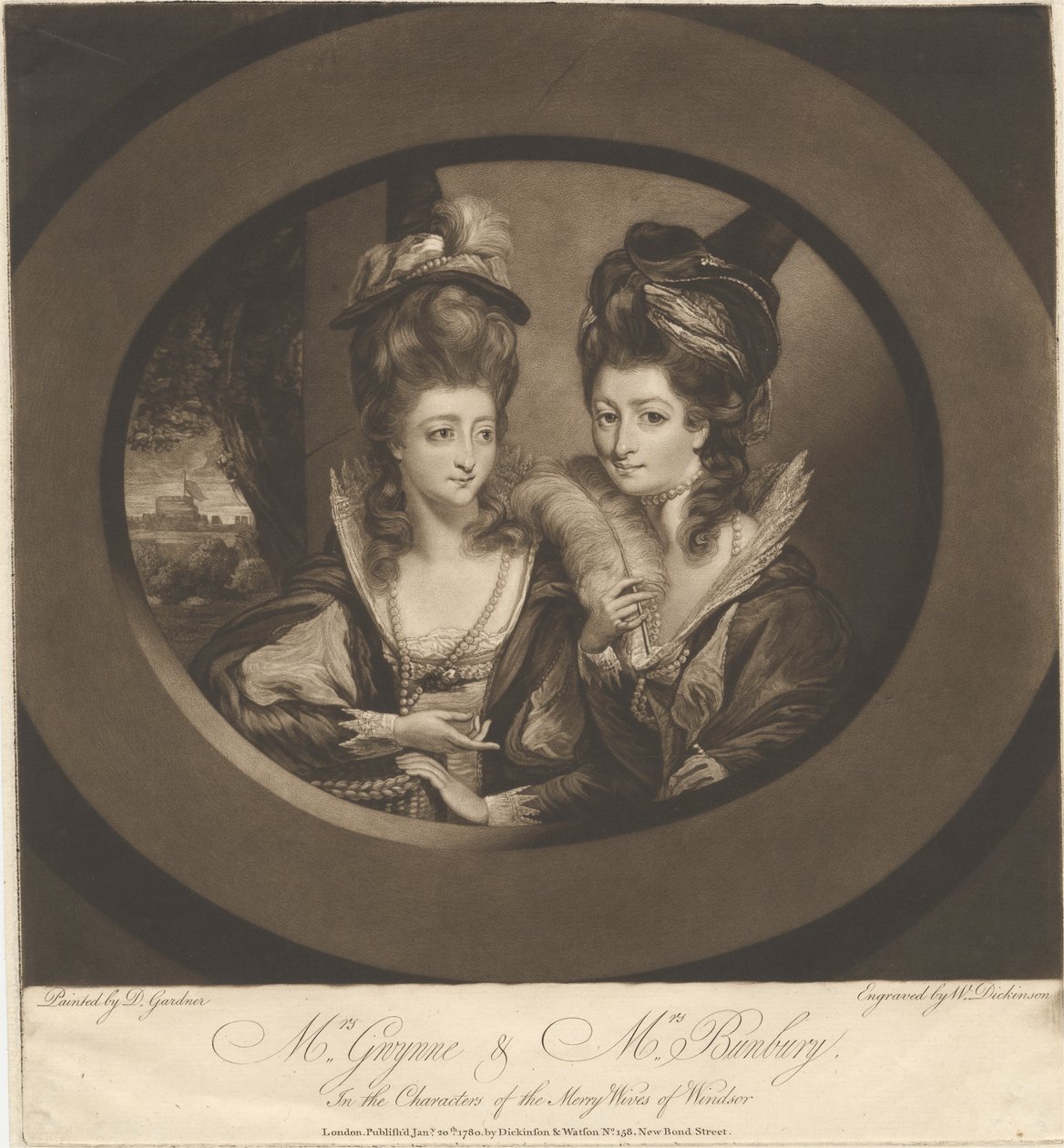Mevrouw Gwynne en Mevrouw Bunbury in de Rollen van de Vrolijke Vrouwen van Windsor door William Dickinson