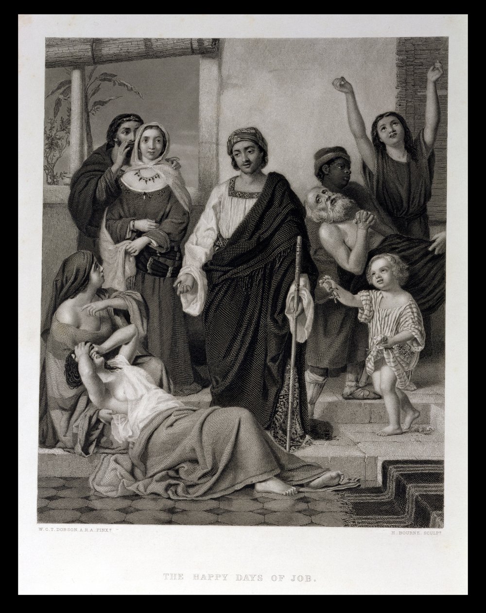 De Gelukkige Dagen van Job, gegraveerd door H. Bourne door William Dobson
